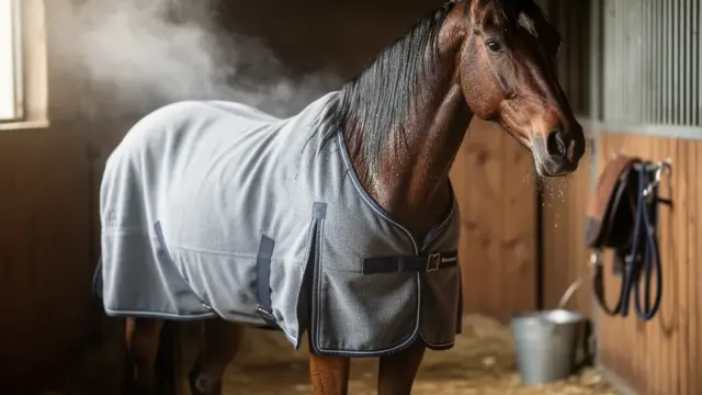 Abschwitzdecke Pferd aus atmungsaktivem Material für optimale Trocknung und wärmeisolierenden Schutz