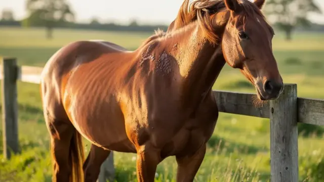 Pferd mit Sommerekzem zeigt Juckreiz und Hautveränderungen an Mähne und Schweifrübe