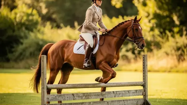 Reiter in englischer Reitweise auf einem elegante Pferd bei einem Wettbewerb