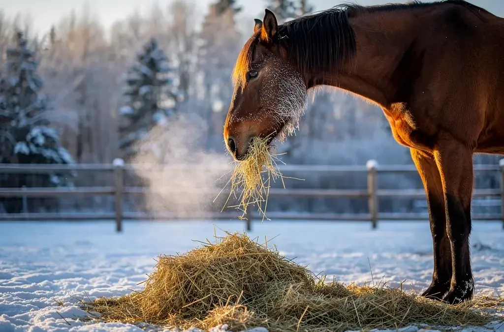 Winterfütterung von Pferden und Nutztieren mit hochwertigem Heu und Ergänzungsfutter