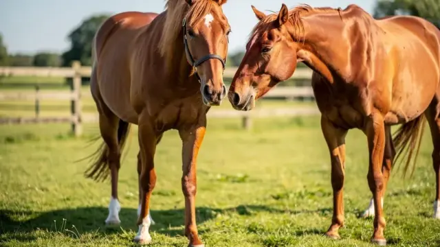 Glückliches Pferd entspannt im Stall mit aufrechter Körperhaltung und freundlichem Blick