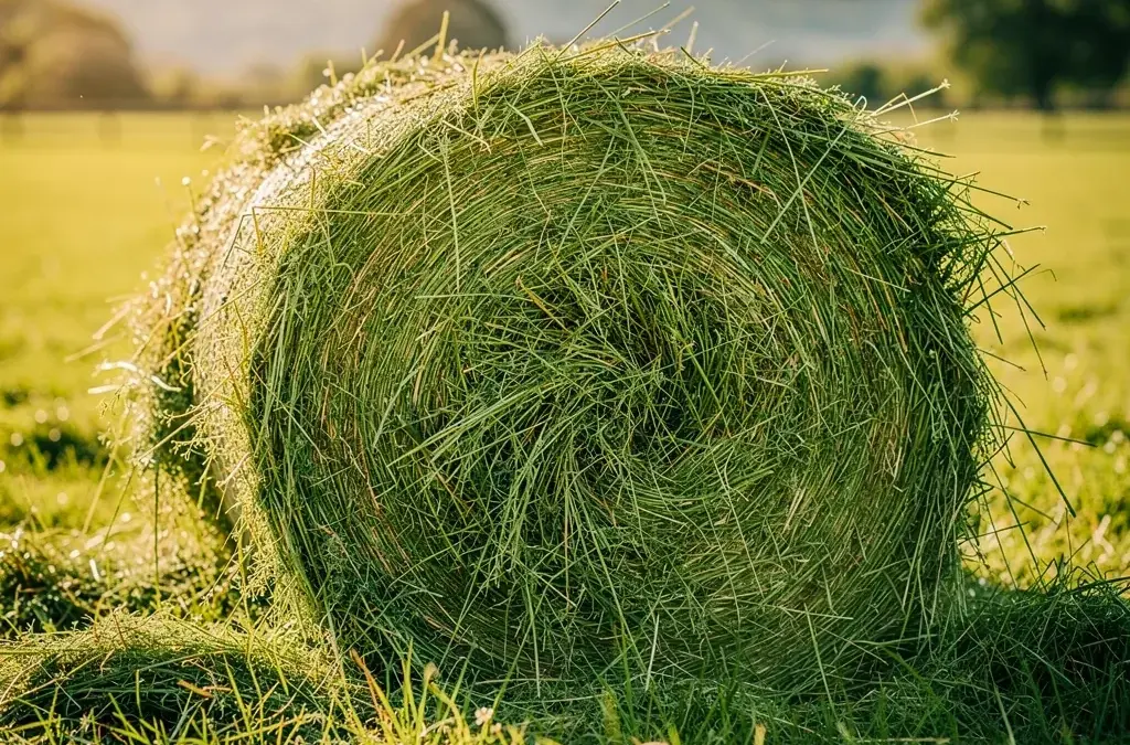 Hochwertiges Heu für Pferde mit grüner Farbe und frischem Duft erkennen