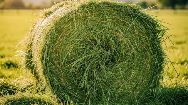 Hochwertiges Heu für Pferde mit grüner Farbe und frischem Duft erkennen