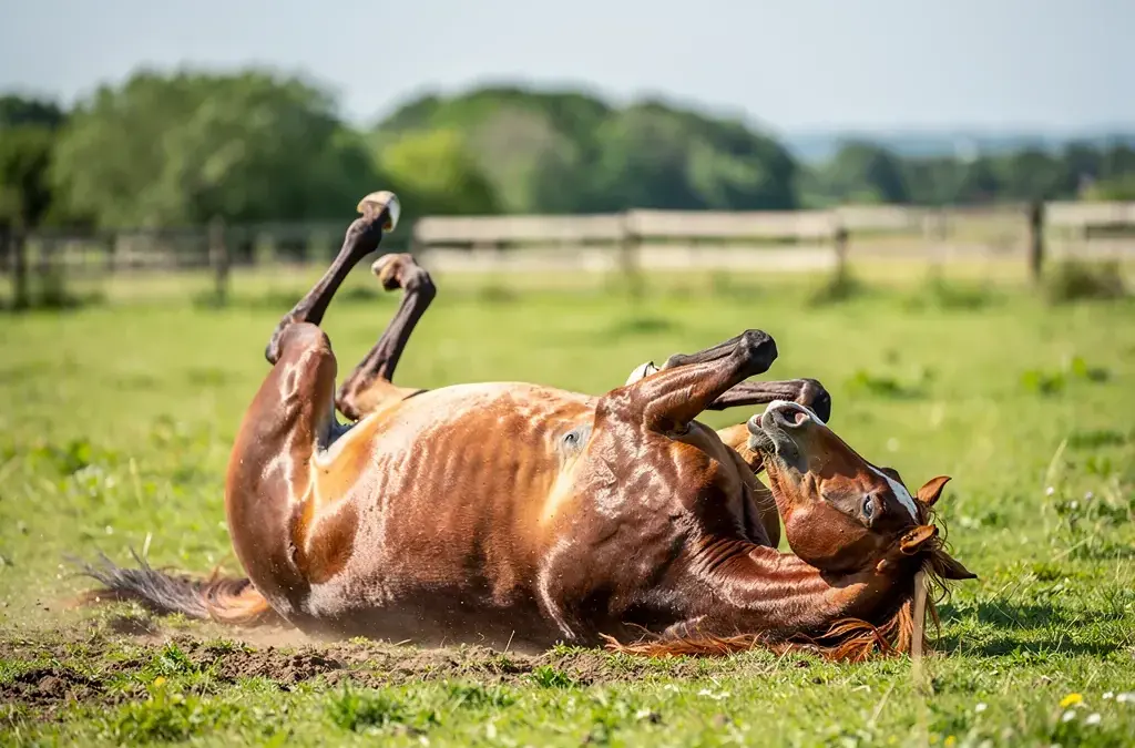 Pferd zeigt Symptome von Koliken wie Unruhe Wälzen und Schwitzen