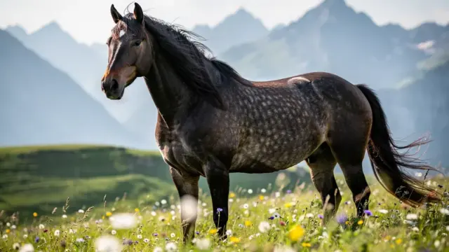 Noriker Pferd Kaltblut in alpiner Landschaft, ideal für Kauf und Haltung