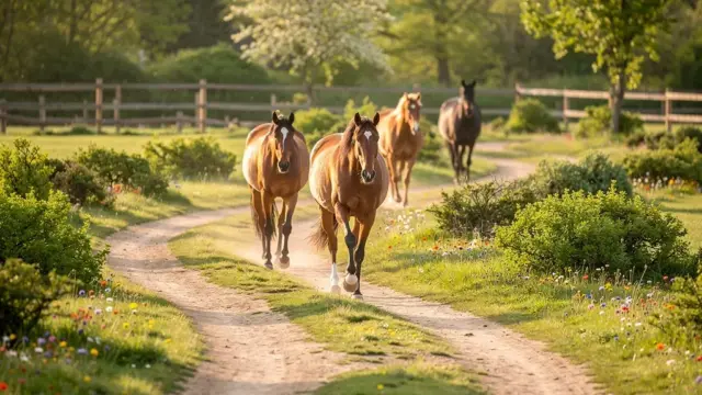 Pferde im Paddock Trail Konzept genießen artgerechte Bewegung und soziale Interaktion