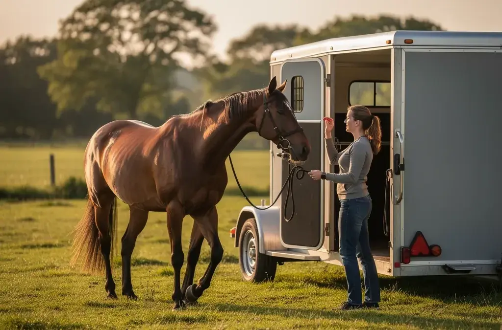 Pferd beim Verladetraining entspannt an Anhänger gewöhnen für stressfreien Transport