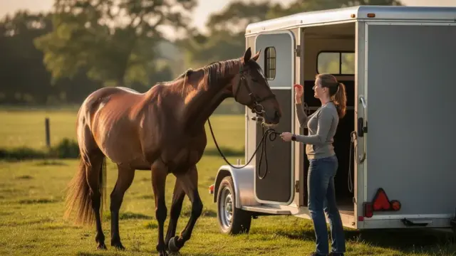Pferd beim Verladetraining entspannt an Anhänger gewöhnen für stressfreien Transport