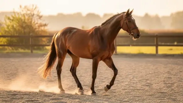 Pferd bei effektiven Warm-up-Übungen zum richtigen Aufwärmen beobachten