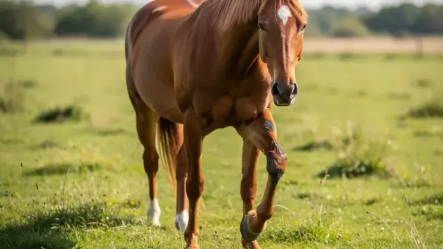 Pferd mit Gelenkschmerzen zeigt Lahmheit und Steifheit während der Bewegung