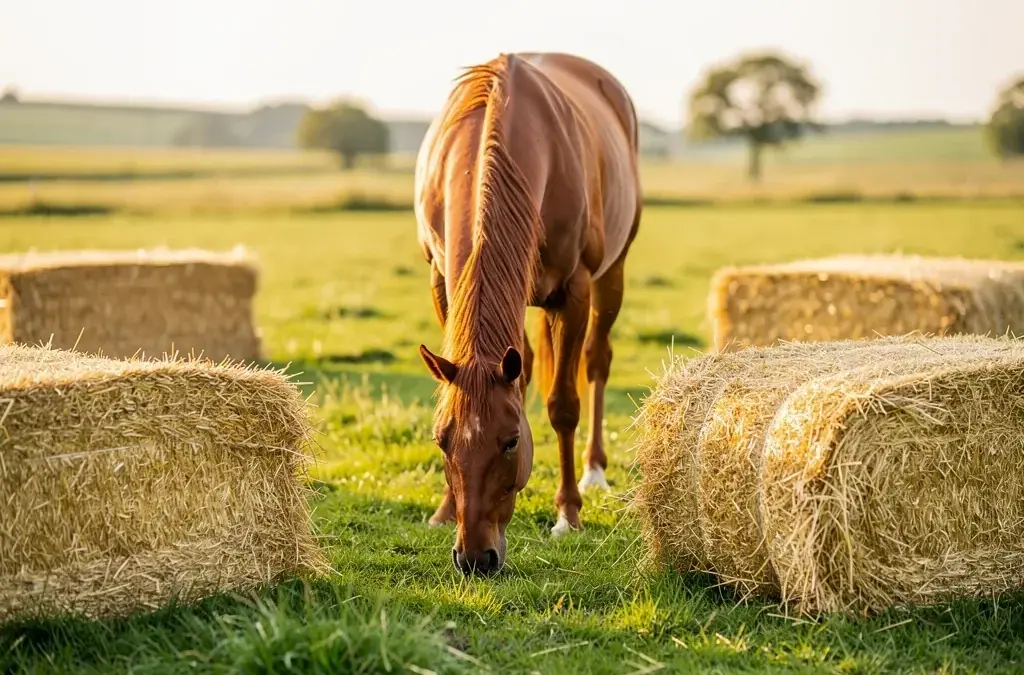 Pferd mit Heustauballergie erhält dustfreies Raufutter für bessere Gesundheit
