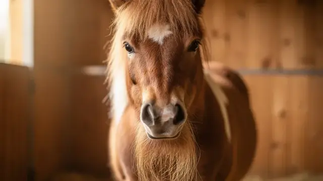 Pferd mit Bart, neugierig blickend, zeigt typische Merkmale dieser einzigartigen Rasse