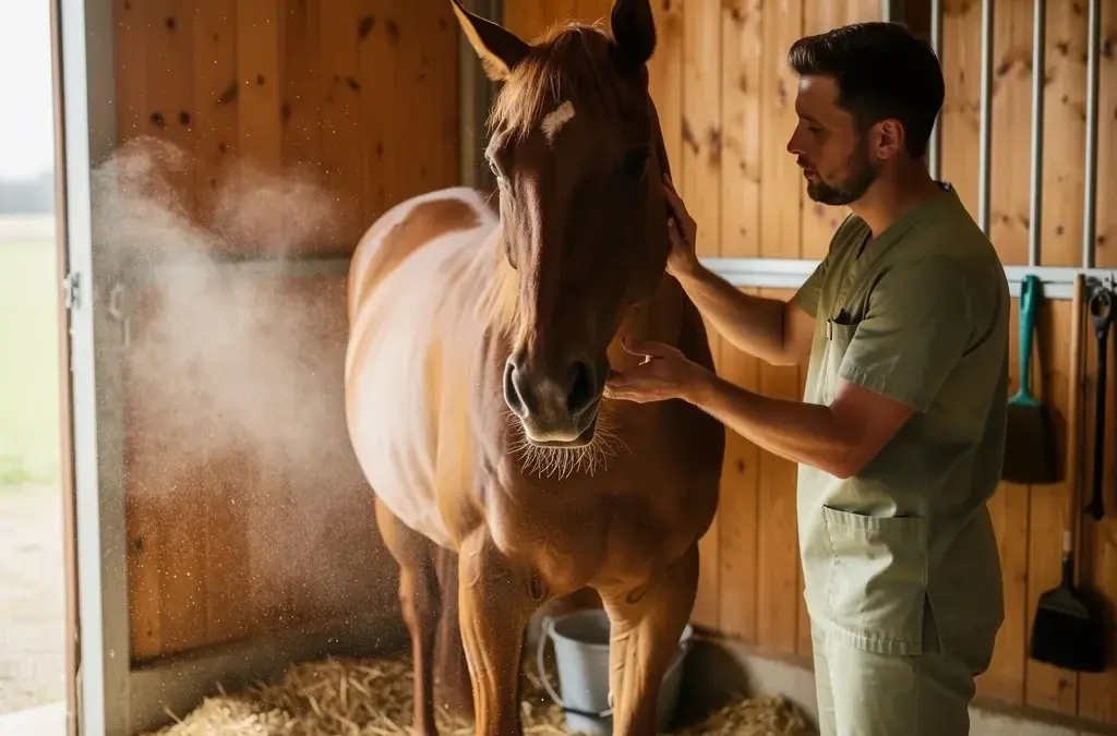 Pferd bei Sauerstofftherapie zur Unterstützung der Atemgesundheit und Heilung