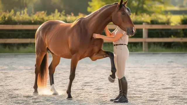 Pferd beim Stretching zur Förderung von Beweglichkeit und Muskulatur