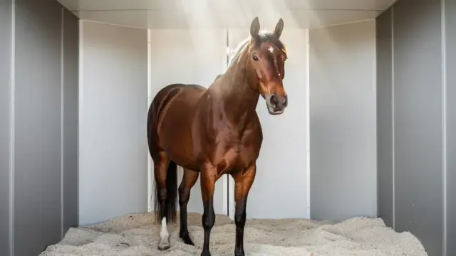 Pferd beim Transport mit Fokus auf den Schutz der Atemwege