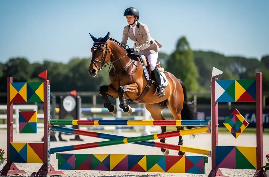 Pony im Turniersport mit Reiter bei einem Wettkampf in der Arena