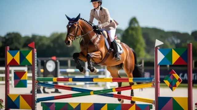 Pony im Turniersport mit Reiter bei einem Wettkampf in der Arena