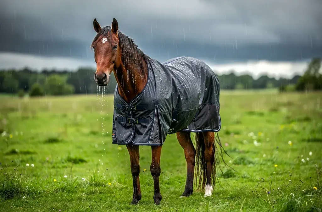 Regendecke für Pferd aus atmungsaktivem und wasserdichtem Material im Test