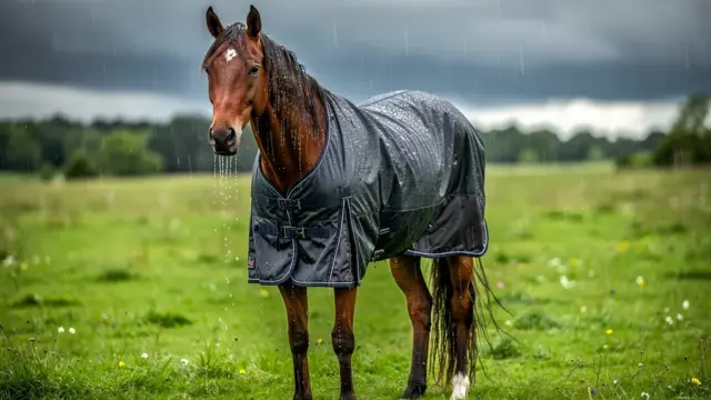 Regendecke für Pferd aus atmungsaktivem und wasserdichtem Material im Test