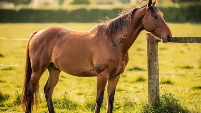 Pferd mit Sommerekzem zeigt Juckreiz und kahle Stellen am Schweif und Mähne