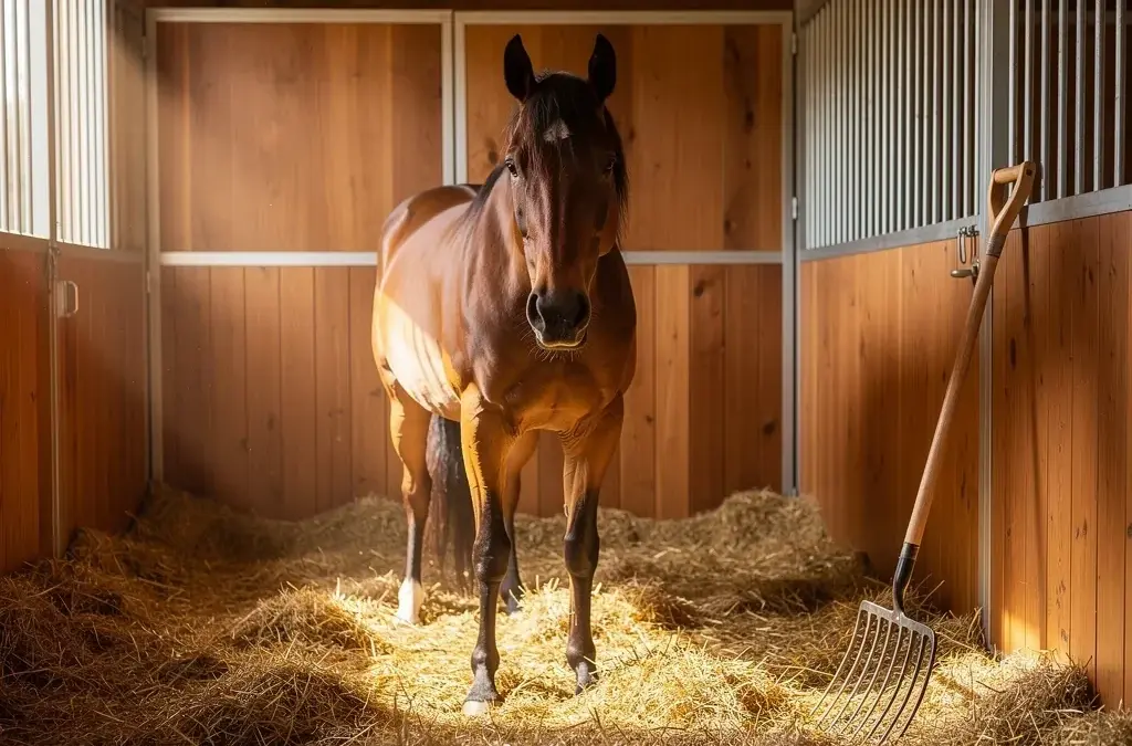 Pferdebesitzer reinigt den Stall zur Verbesserung der Stallhygiene und Gesundheit der Tiere