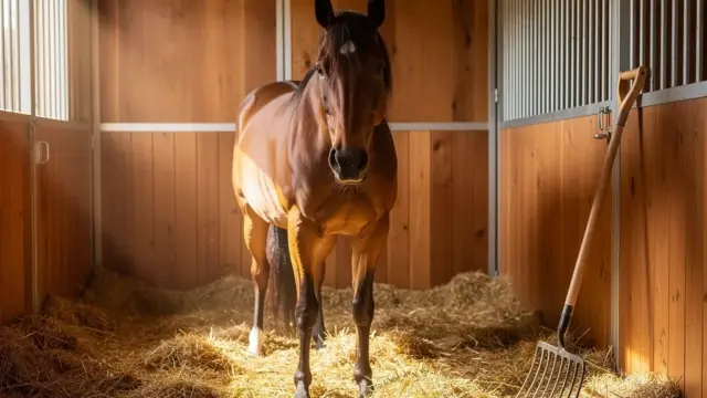Pferdebesitzer reinigt den Stall zur Verbesserung der Stallhygiene und Gesundheit der Tiere