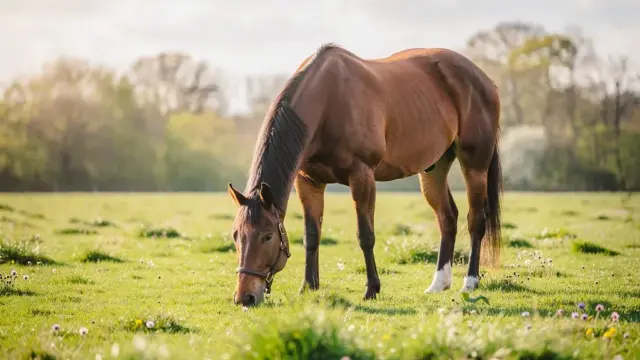 Stressfrei anweiden: Pferd genießen frische Weide im Frühling