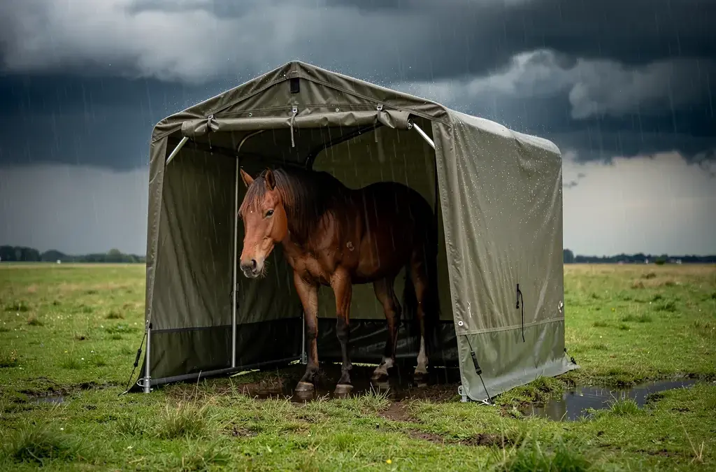 Weidezelt für Pferde schützt bei extremen Wetterbedingungen zuverlässig
