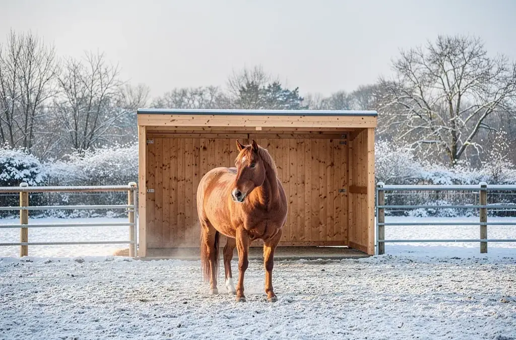 Winterpaddock für Pferde mit schützender Fläche und Bewegungsmöglichkeiten im Winter